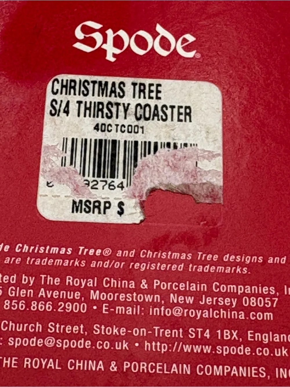 Vintage Spode Red and Green Christmas Tree Decorative Ceramic Coasters - Four